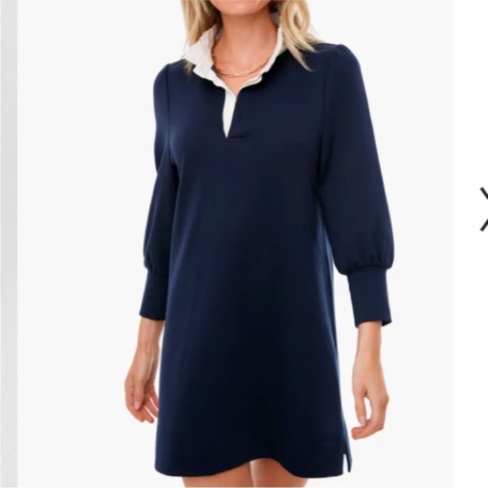 Pomander Place by Tuckernuck Charlotte Terry Shirt Dress Navy/Cream SIZE M NWOT